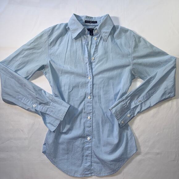 GAP Light Blue Fitted Button-Up Shirt Classic Cotton Blouse Size 0 (Small) - Picture 1 of 6